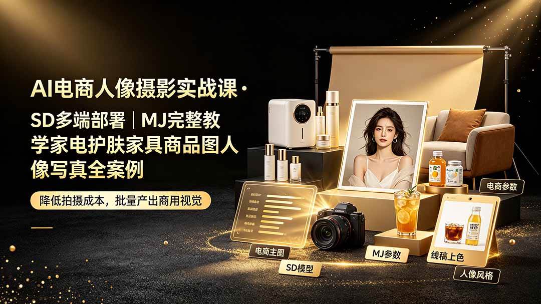(19262期)AI电商人像摄影实战课·SD多端部署|MJ完整教学|家电护肤家具商品图人像写真全案例-智云网