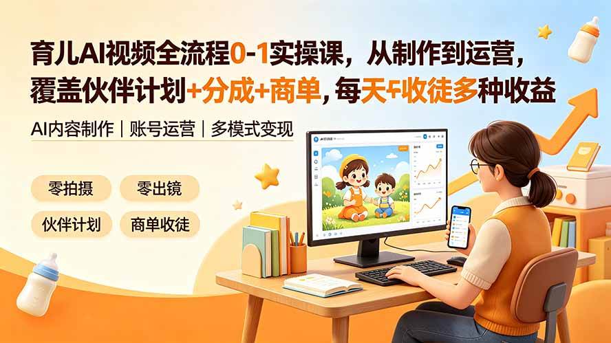 (19236期)育儿AI视频全流程0-1实操课,从制作到运营,覆盖伙伴计划+分成+商单+收徒多种收益,每天500+收益-智云网