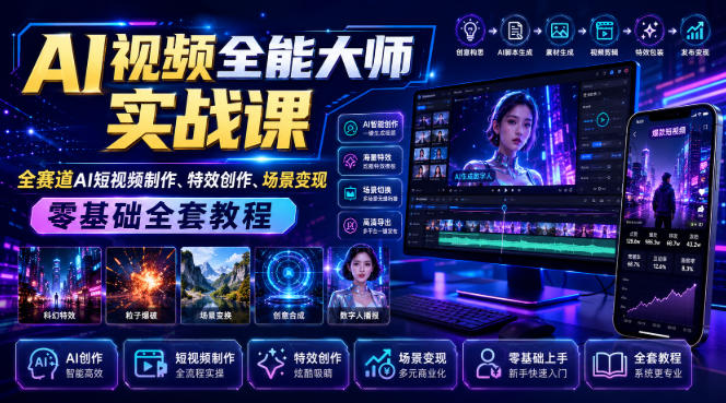 AI视频全能大师实战课｜全赛道AI短视频制作、特效创作、场景变现零基础全套教程-智云网