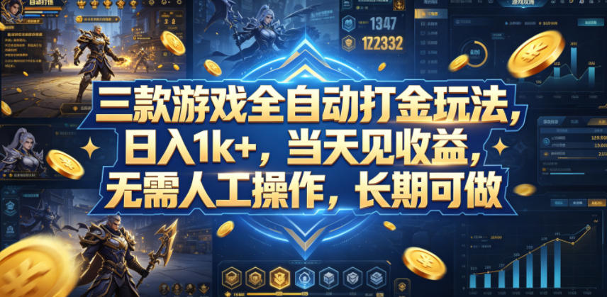 三款游戏全自动打金玩法,日入1k+,当天见收益,无需人工操作,长期可做【揭秘】-智云网