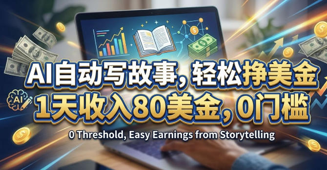 AI自动写故事，轻松挣美刀，1天收入80刀，0门槛