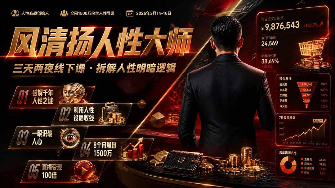 （19676期）风清扬人性大师-三天两夜3月14-16线下课2026年｜拆解人性明暗逻辑，识人避坑，千万粉涨粉+直播百倍变现实战教学-智云网