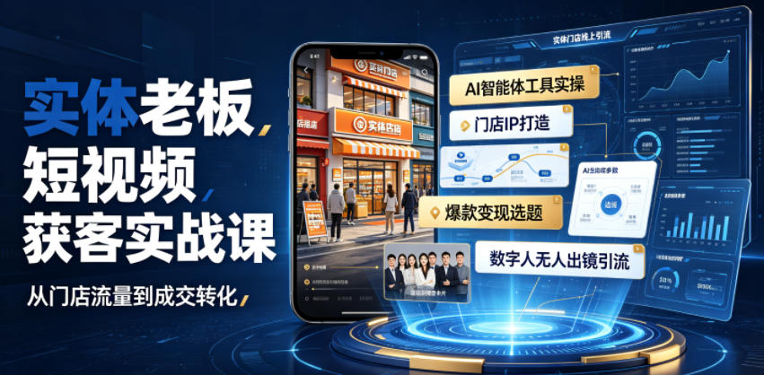 实体老板短视频获客实战课|AI智能体工具全套实操、门店IP打造、爆款变现选题、数字人无人出镜引流完整教程-智云网
