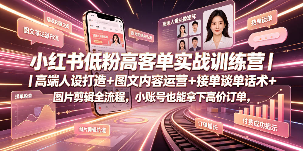 小红书低粉高客单实战训练营｜高端人设打造+图文内容运营+接单谈单话术+图片剪辑全流程，小账号也能拿下高价订单-智云网