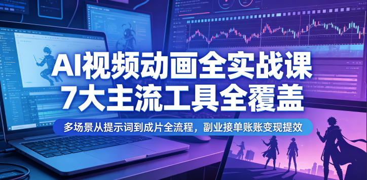 AI视频动画全实战课，7大主流工具全覆盖，多场景从提示词到成片全流程，副业接单账号变现提效-智云网