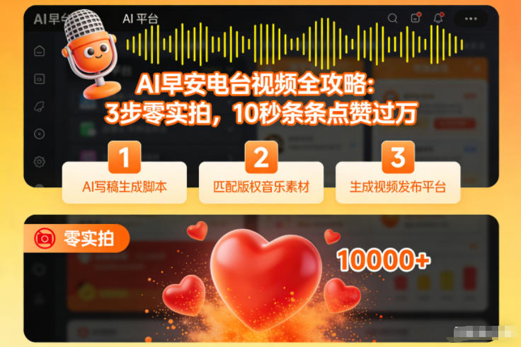 AI早安电台视频全攻略:3步零实拍,10秒条条点赞过万-智云网