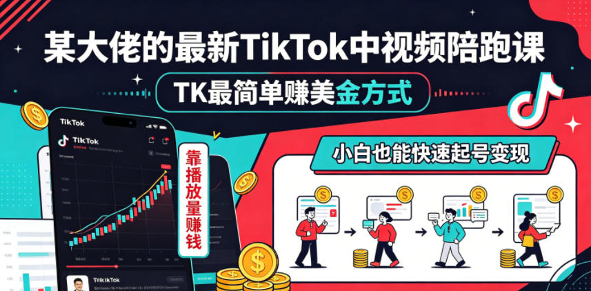 某大佬的最新TikTok中视频陪跑课，TK最简单賺美金方式，靠播放量賺钱，小白也能快速起号变现-智云网