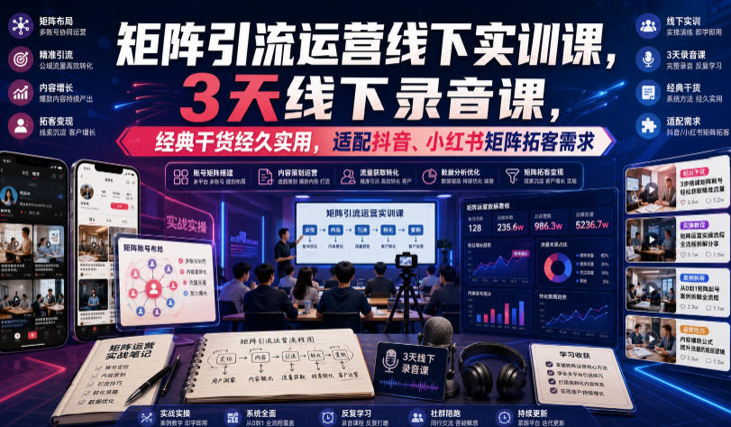 嗨推矩阵引流运营线下实训课，3天线下录音课，经典干货经久实用，适配抖音、小红书矩阵拓客需求-智云网