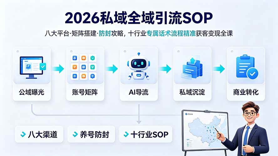 (19248期) 2026私域全域引流SOP|八大平台·矩阵搭建·防封攻略,十行业专属话术流程精准获客变现全课-智云网