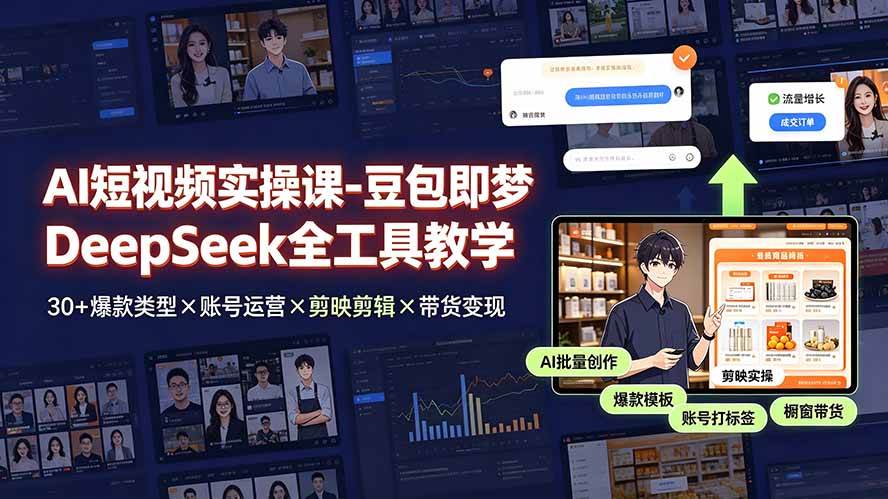 (19261期)AI短视频实操课-豆包即梦DeepSeek全工具教学 | 30+爆款类型×账号运营×剪映剪辑×带货变现。-智云网