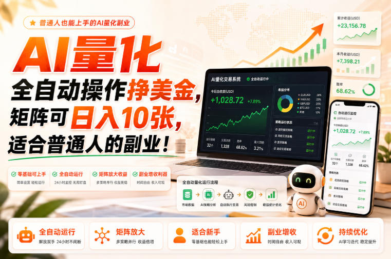 AI量化全自动操作挣美金,矩阵可日入10张,适合普通人的副业!【揭秘】-智云网