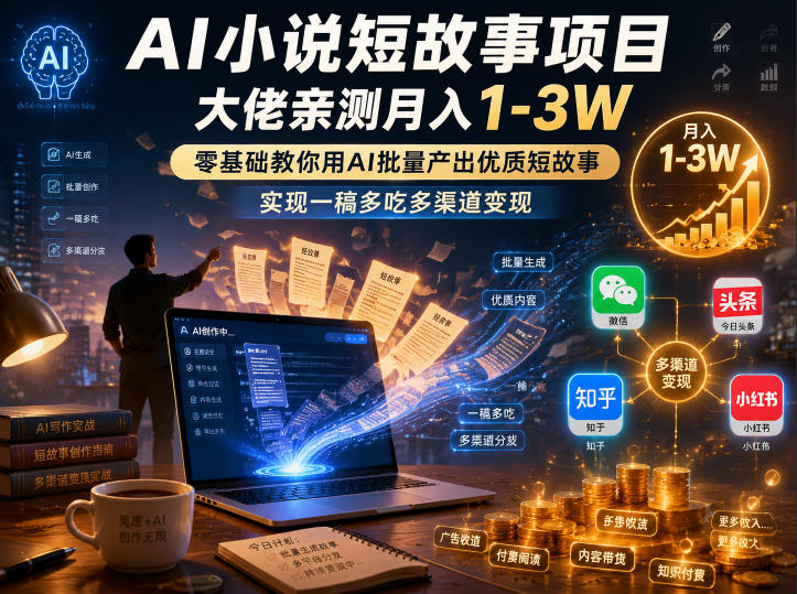 AI小说短故事项目，大佬亲测月入1-3W，零基础教你用AI批量产出优质短故事，实现一稿多吃多渠道变现（更新0624）-智云网