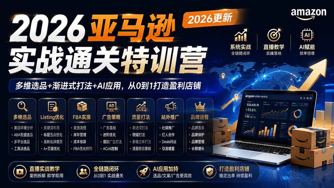 （19768期）2026亚马逊实战通关特训营-2026更新，多维选品+渐进式打法+AI应用，从0到1打造盈利店铺-智云网