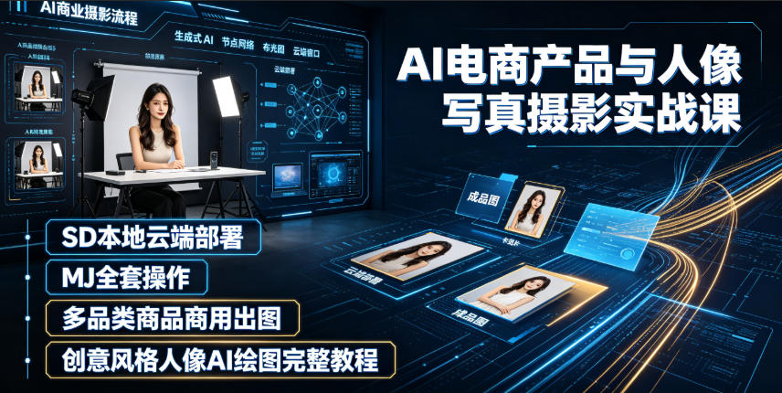 AI电商产品与人像写真摄影实战课|SD本地云端部署、MJ全套操作、多品类商品商用出图、创意风格人像AI绘图完整教程-智云网
