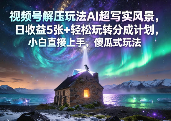 视频号解压玩法AI超写实风景,日收益5张+轻松玩转分成计划,小白直接上手,傻瓜式玩法-智云网