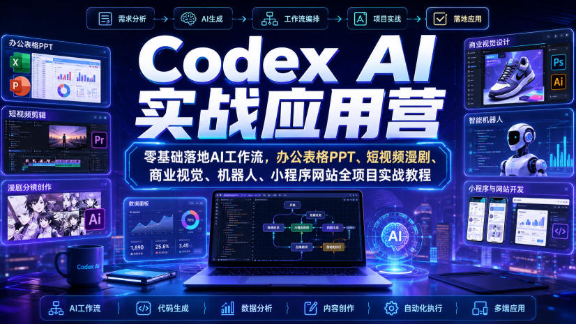 Codex AI实战应用营|零基础落地AI工作流,办公表格PPT、短视频漫剧、商业视觉、机器人、小程序网站全项目实战教程-智云网