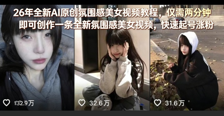 26年全新AI原创氛围感美女视频教程，仅需两分钟即可创作一条全新氛围感美女视频，快速起号涨粉-智云网