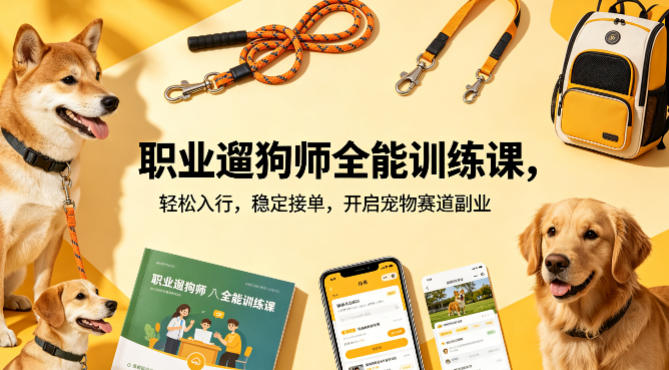 职业遛狗师全能训练课，轻松入行，稳定接单，开启宠物赛道副业-智云网