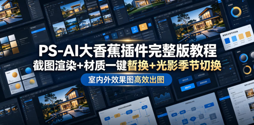 PS-AI大香蕉插件完整版教程，截图渲染+材质一键替换+光影季节切换，室内外效果图高效出图高阶课程-智云网