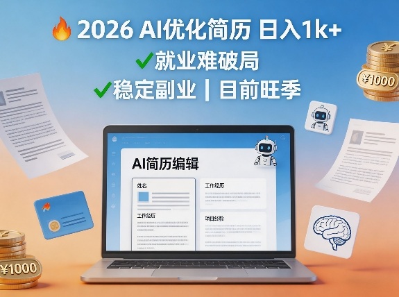 2026用AI优化简历日入1k+就业难,目前旺季,稳定副业-智云网