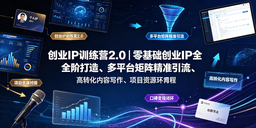 创业IP训练营2.0｜零基础创业IP全阶打造、多平台矩阵精准引流、高转化内容写作、项目资源对接与口碑变现闭环课程-智云网