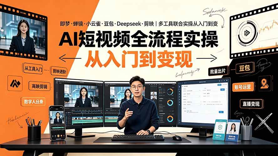 (19250期)AI短视频全流程实操:即梦·蝉镜·小云雀·豆包·Deepseek·剪映|多工具联合实操从入门到变现-智云网