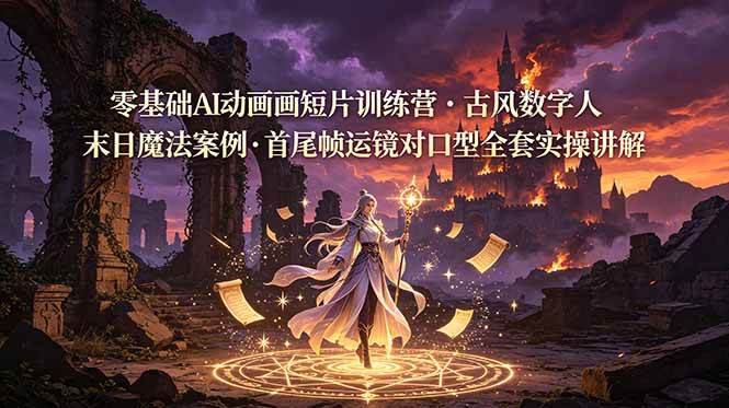 （19078期）零基础AI动画短片训练营，古风数字人末日魔法案例，首尾帧运镜对口型全套实操讲解-智云网