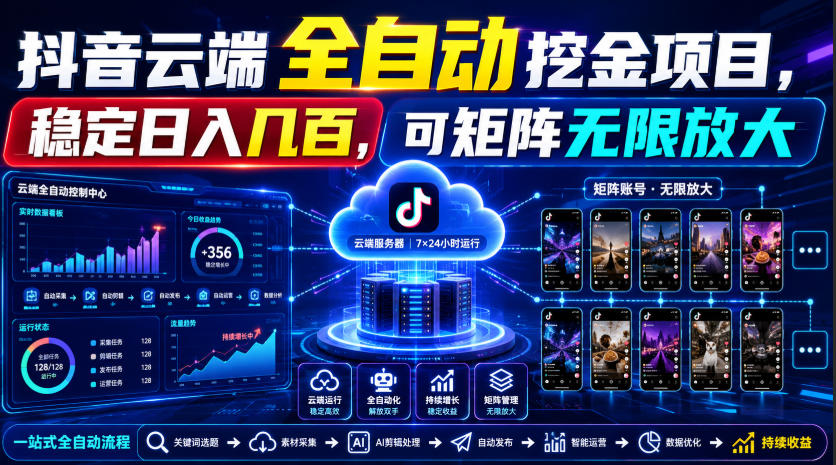 Dy云端全自动挖金项目，稳定日入几百，可矩阵无限放大！【揭秘】-智云网