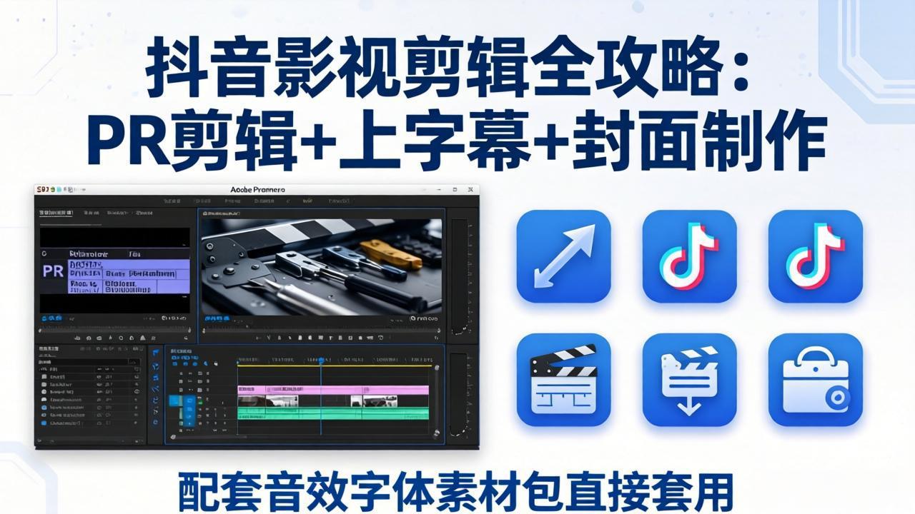 抖音影视剪辑全攻略：PR剪辑+上字幕+封面制作，配套音效字体素材包直接套用-智云网
