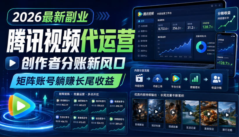 2026最新副业之腾讯视频代运营:创作者分账新风口,矩阵账号躺賺长尾收益【揭秘】-智云网