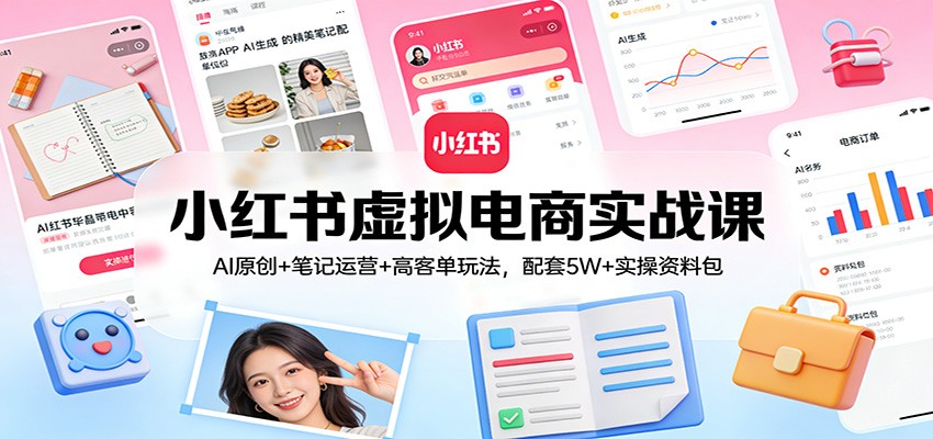小红书虚拟电商实战课：AI原创+笔记运营+高客单玩法，配套5W+实操资料包-智云网