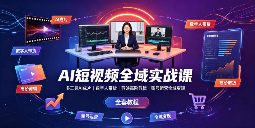 AI短视频全域实战课|多工具AI成片、数字人带货、剪映高阶剪辑、账号运营全域变现全套教程-智云网