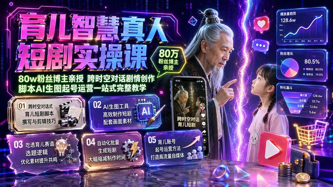 （19663期）育儿智慧真人短剧实操课｜80w粉丝博主亲授，跨时空对话剧情创作，脚本AI生图起号运营一站式完整教学-智云网